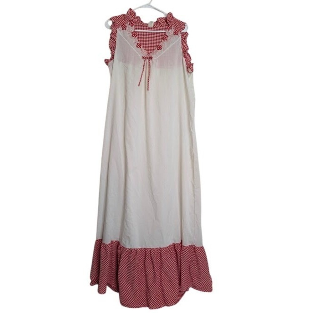 VTG‎ Deena Cottagecore Maxi Long Nightgown Country White Plaid Womens Large